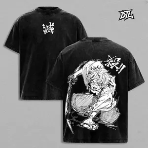 Sanemi Shinazugawa Tee - Wind Hashira Demon Slayer Kimetsu no Yaiba T-Shirt Menswear Top Heavy Cotton Underwear Double Printed Vintage Washed Tee Oversize Unisex Anime Manga Streetwear Graphic Retro Fans Gif