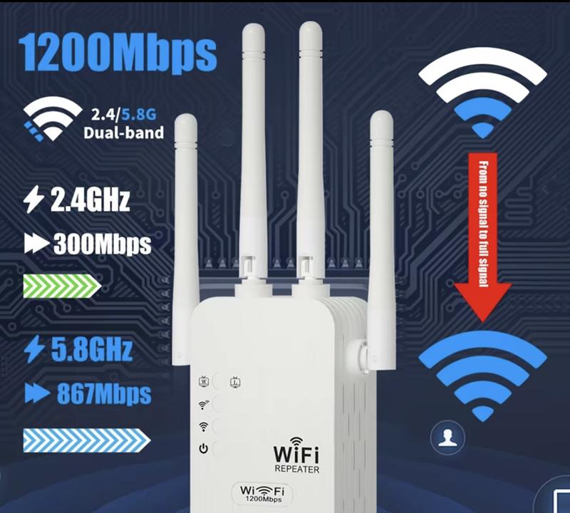 Dual Band WiFi Signal Booster Repeater 2.4GHz & 5GHz for Enhanced Network Coverage and Stability Easy Install Home & Office Use