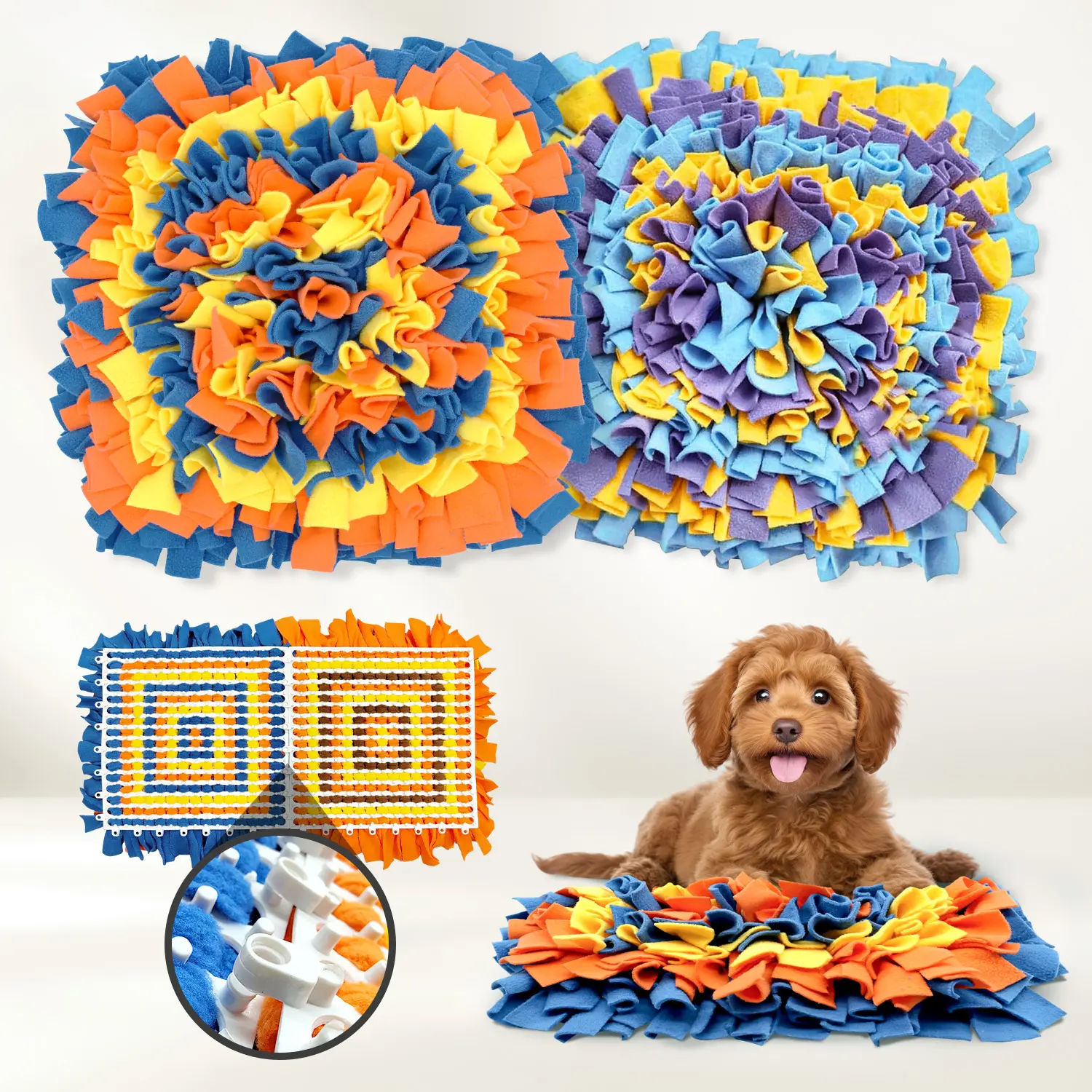 LIVEKEY Square Fleece Fabric Dog Sniffing Mat - Adjustable Interactive Indoor All Seasons Playmat, Sturdy Under Paws, Easy Maintenance via Hand Wash or Washer, Encourages Natural Foraging Skills, Mental Stimulation Boosting Dog Feeding Accessory, Foraging