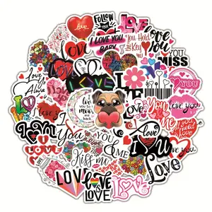 Valentine's Day LOVE Heart Doodle Stickers 50 Pieces Waterproof for Suitcases Notebooks Fridge Planners & Water Bottles Perfect Festive Decor