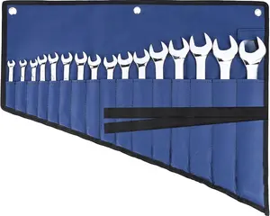 16 Pockets Wrench Roll Organizer, Rolled Tool Pouch Bag with Water Proof Oxford Cloth, Blue