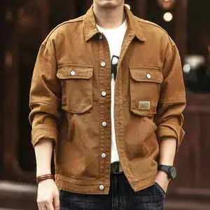 Cowboy Coat for Men Button Autumn Loose New In Denim Jackets Man Size L Japanese Retro Fashion Cowgirl Low Cost Clothing