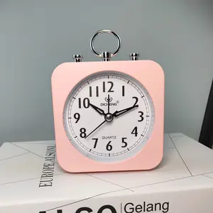 Battery Operated Alarm Clock with Square Metal Case,No Ticking Analog Quartz, Simple Operation for Bedroom/Travel/Desk/Kids