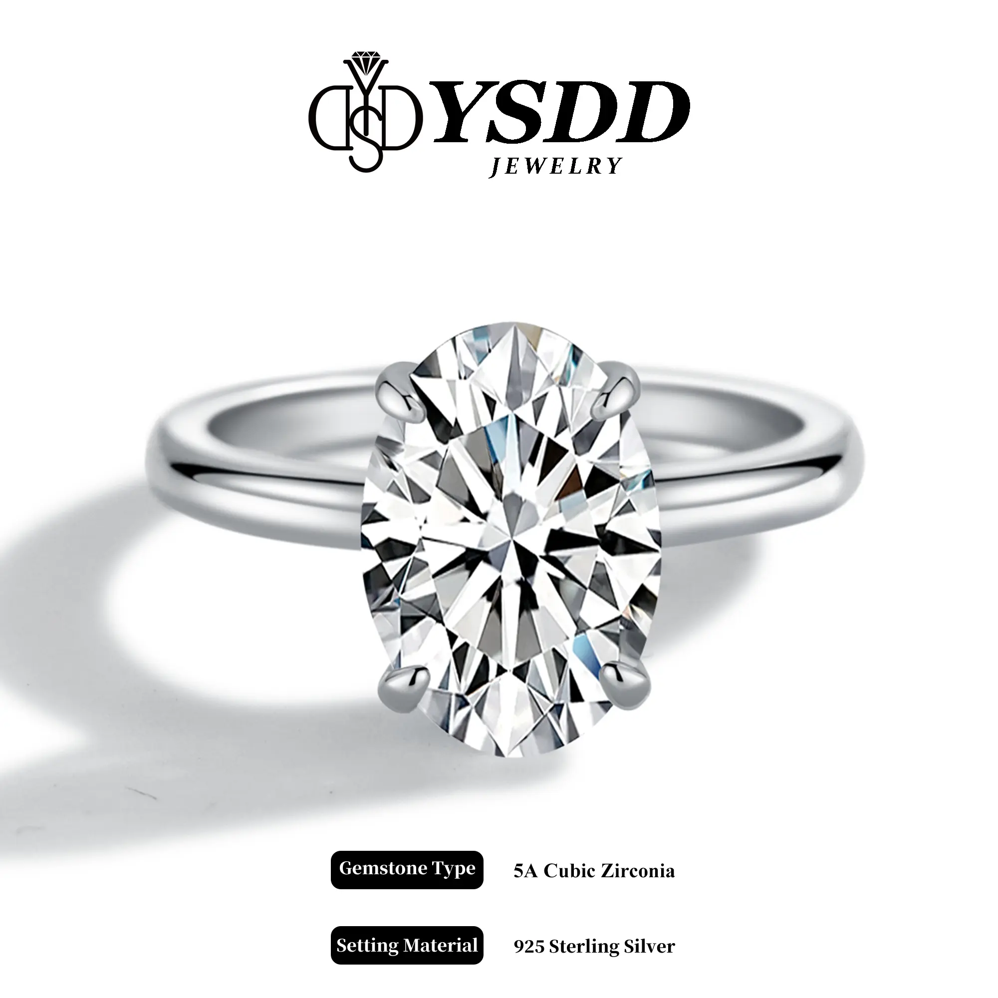 【#388 Emma】Spring Special 8*12mm Oval 4.5ct D VVS1 Color 6A Cubia Zirconia Ring Jewelry in 925 Sterling Silver for Women Engagement Wedding Lady's Gift Luxury
