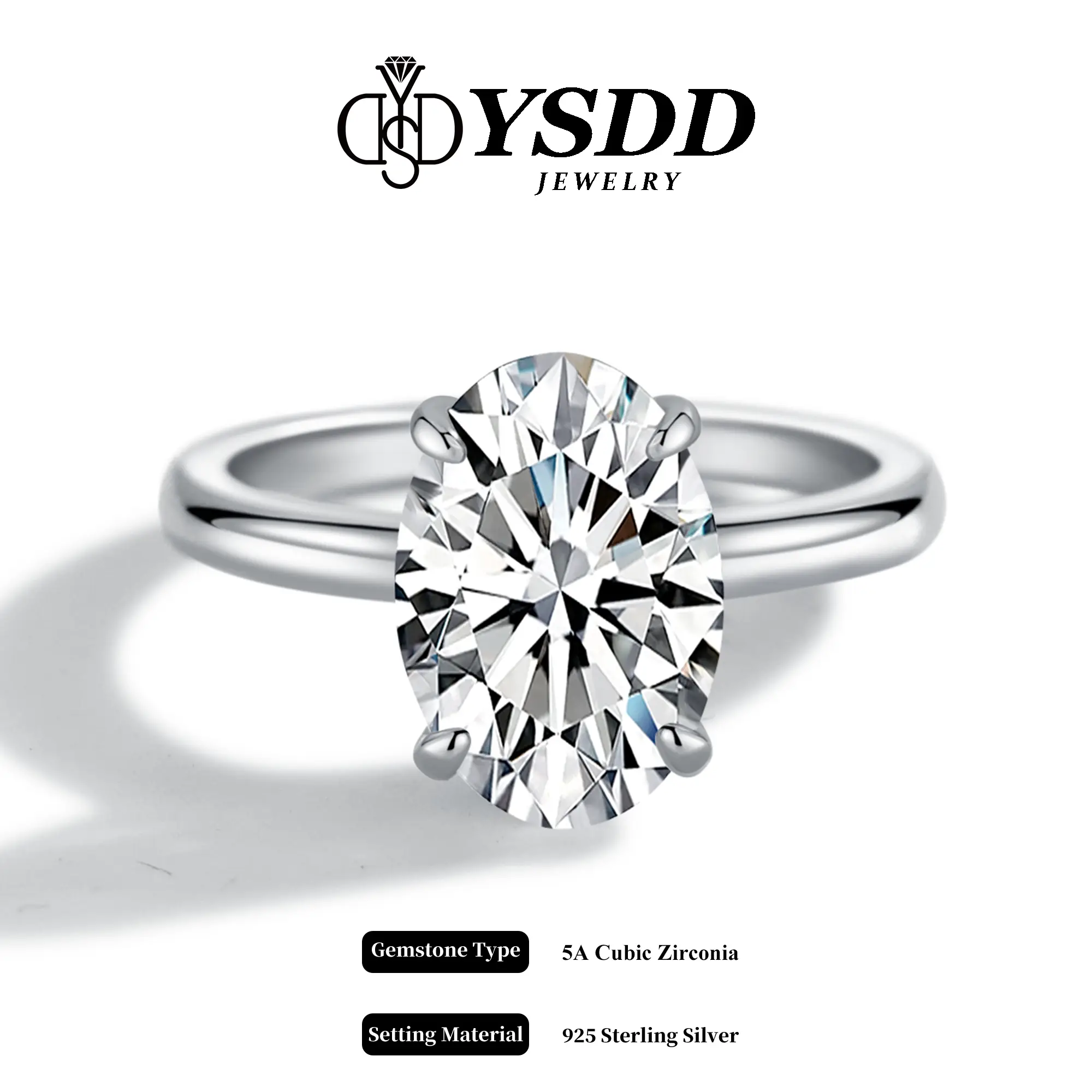 【#388 Emma】Spring Special 8*12mm Oval 4.5ct D VVS1 Color 6A Cubia Zirconia Ring Jewelry in 925 Sterling Silver for Women Engagement Wedding Lady's Gif
