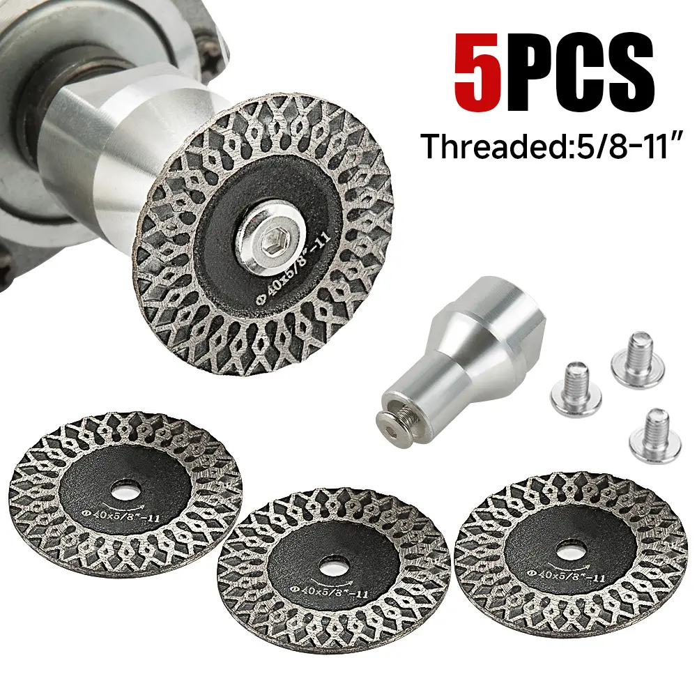 LOZLIN 3PCS/5PCS Set 1.57" Concrete High Efficiency Diamond Saw Blades - Corrugated Mini Cutting Discs for Marble, Granite - Angle Grinder Accessory with 5/8-11 Thread, Removable Flange (Father's Day Gift)