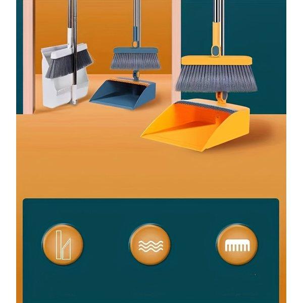 Long Handle Broom and Dustpan Set 2 Pack – 48.8 Inch Upright Sweeping Set, Rotating Head, Floor Cleaning for Kitchen Wood Floor Pet Hair