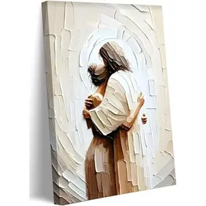 2D Wrapped Canvas Painting Jesus hugging woman in his arms theme wall art interior framed painting Valentine's Day, Carnival, festivals decoration shop Decorate bedroom, living room, home office wall decoration Fall and spring decorations