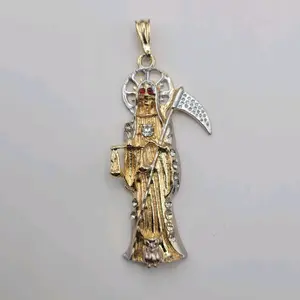 The Grim Reaper Pendant ONLY 2 inches Laminated-Gold - La Santa Muerte colgante de 2 pulgadas, Oro-Laminado