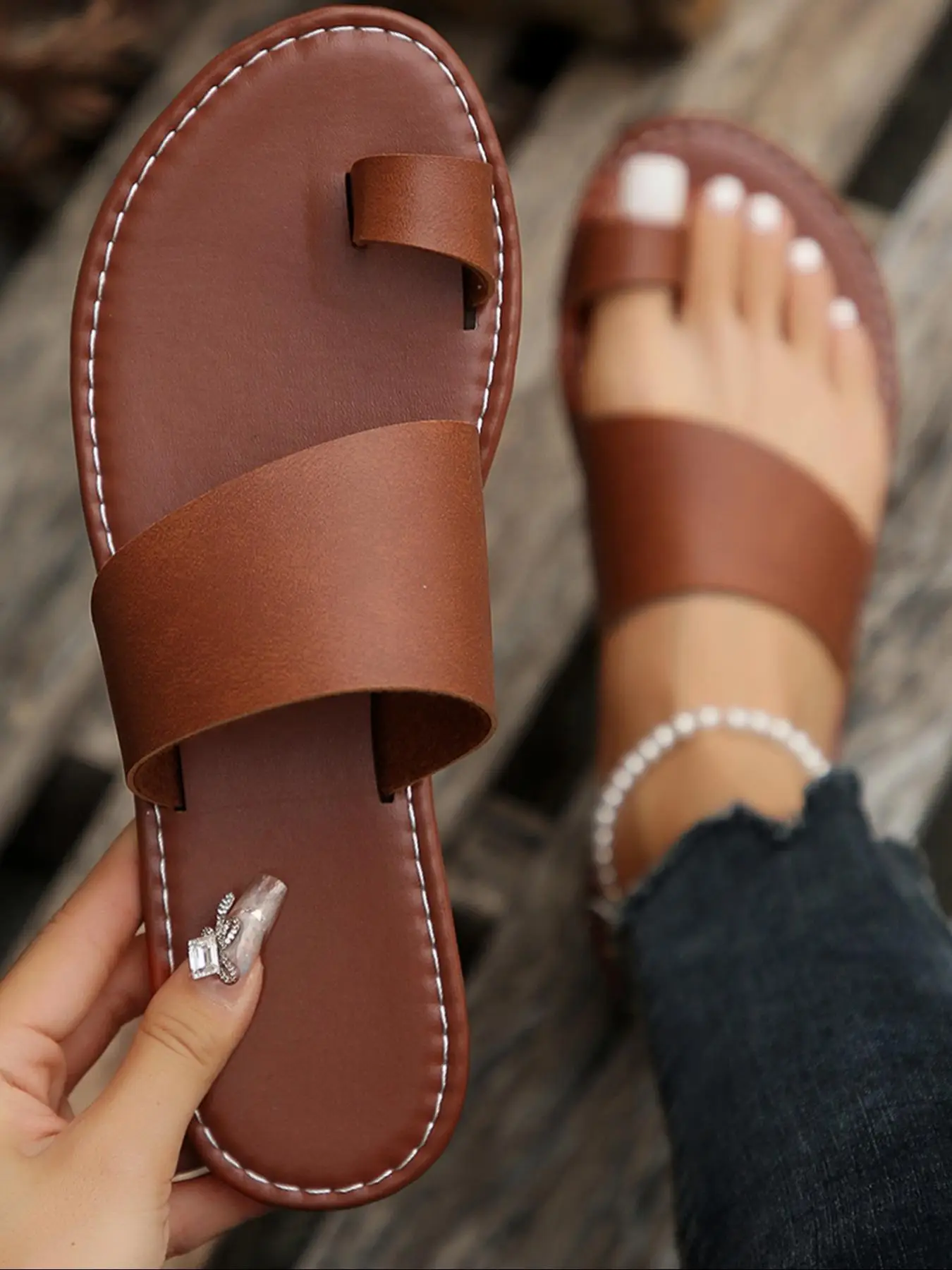 Women's Fashionable Plain Color Toe Thong Slippers, Casual Comfortable Flat Sandals Slippers for Women for Beach, Non-slip Slides for Indoor & Outdoor