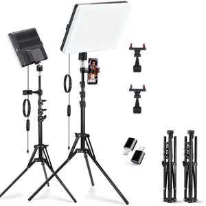 2-Pack LED Video Light Panel, 2700K-7500K Bi-Color Dimmable Photography Lighting Kit with 60" Tripod Stands & Phone Holders, CRI 95+ Studio Lights for Streaming, YouTube, , Zoom