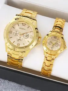 New three eyed dial men's and women's steel strap watch, luxury gold casual couple's gift watch, quartz watch, Fashionable Stylish Watch