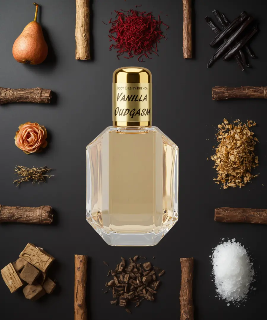 Vanilla Oudgasm Body Oil, Luxury Perfumed Unisex Gourmand Oil, Vanilla Sweet Warm Spicy Woody Scent, Alcohol Free Fragrance