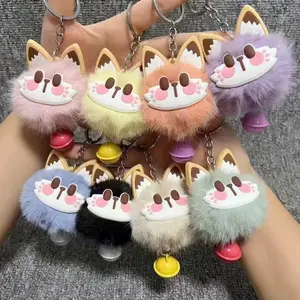 Cute Fortune Cat with Bell Plush Pendant, Imitation Rex Rabbit Fur Keychain, Bag Pendant, Small Item