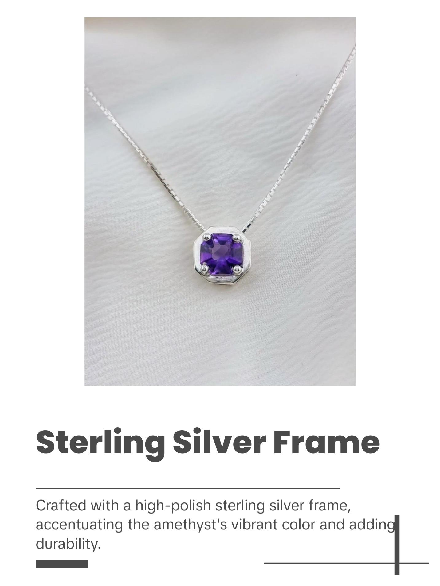 Octagonal Amethyst Pendant Necklace in Sterling Silver
