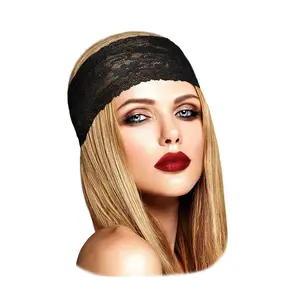 Lace Headband for Women Stretch Lace Hair Accessories  Floral Lace Headbands Makeup Headband Handmade (Black swirl)