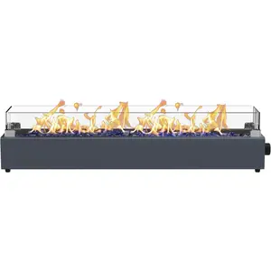 36-inch Table Top  Fire Pit, 40,000 BTU Tabletop Firepit for Patio, Outdoor Portable Rectangular Fire Bowl w/Wind Glass Shield, Glass Rocks - Carbon Gray