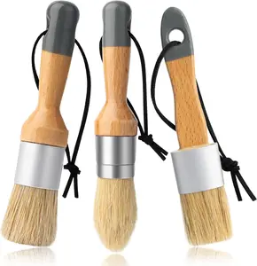Paint Brush, 3pcs, Chalk Paint Brushes for Furniture, Small Wax Brush for Acrylic Paint, Milk Paint, Natural Bristles Stencil Brushes, No Shedding