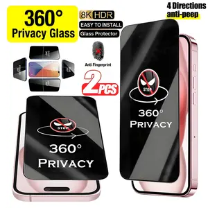 2 Packs 4 Way 360 Degree Privacy Screen Protector for iPhone 17 Pro Max/17 Air/17e/16 ProMax/16 Plus/for iPhone 15 ProMax/14/13/12/11, 4 Directions Horizontal and Vertical All Around Anti Spy Tempered Glass Film, 4 Directions 360 Degree All-round