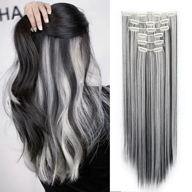 VIKVOK 24inch Straight Hair Extensions High-Quality Synthetic Hair for Women Natural Look Easy Application Perfect for Daily Use Loose Deep Wave clip in hair extensions