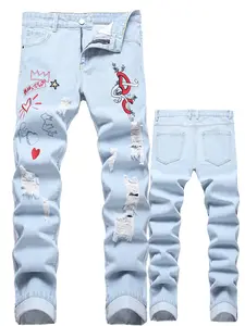 Men's Motorcycle Zipper-Decorated Jeans, Slim-Fit Jeans, Ripped Skinny Jeans, Casual and Stylish Straight-Leg Comfortable Mid-Rise Cargo Jeans, Men's Street-Style Trendy Long Jeans with Standard Pockets