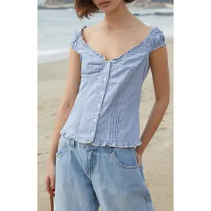 John Galt Women's Blue & White Gingham Elara Top