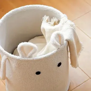 Cute Cartoon Sheep Shaped Large Capacity Storage Basket, Thick Plush Laundry Hamper with Handles for Easy Carrying, Modern Home Organization Bin