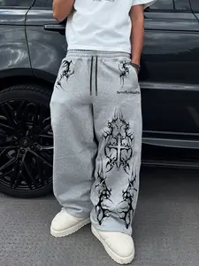 Men's Fashion Casual Sport Pants, Dark Totem Print, Cool Style, Loose Fit, Drawstring Waist, Breathable Sweat-Absorbent, Daily Wear, Athletic Bottoms