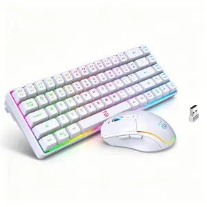60% Wireless Gaming Keyboard and Mouse Combo, LED Backlit Mechanical Feel Keyboard with Anti-Ghosting, 6D 3200DPI Gaming Mouse, Rechargeable 2000mAh Combo for Gaming & Office