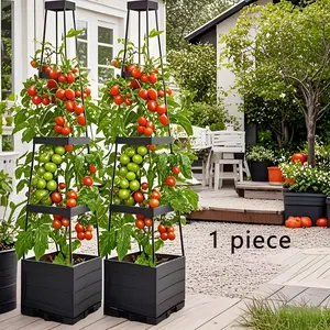 Garden Plant Box with Trellis, Self-Watering Flower Pot, Outdoor Planter for Climbing Plants and Vegetables, Durable Plastic Design