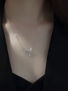 Elegant Style Bow Design Pendant Necklace, 1 Piece Cute Bow Charm Necklace, Fashion Jewelry Accessories for Women As Gift
