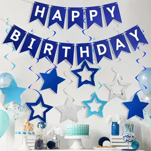 Birthday Decoration Set, Includes Happy Birthday Banner, 8 Star Hanging Decorations, Garland Backdrop, Perfect for Party Setup