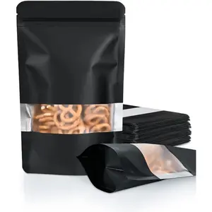 100-Pack Smell-Proof Resealable Bags - Matte Window Stand-Up Foil Pouches - 3.5"x5.1" Black Packaging Bags