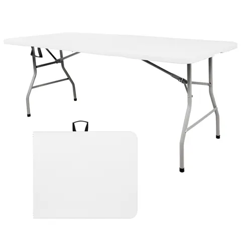 4FT/6FT Plastic Folding Table, Portable Picnic Table Outdoor with Built in Handle & Steel Legs, for Party, Dining, Wedding, Events, Picnic Indoor, Outdoor, Camping, Utility, Folding - 4/6 Foot White
