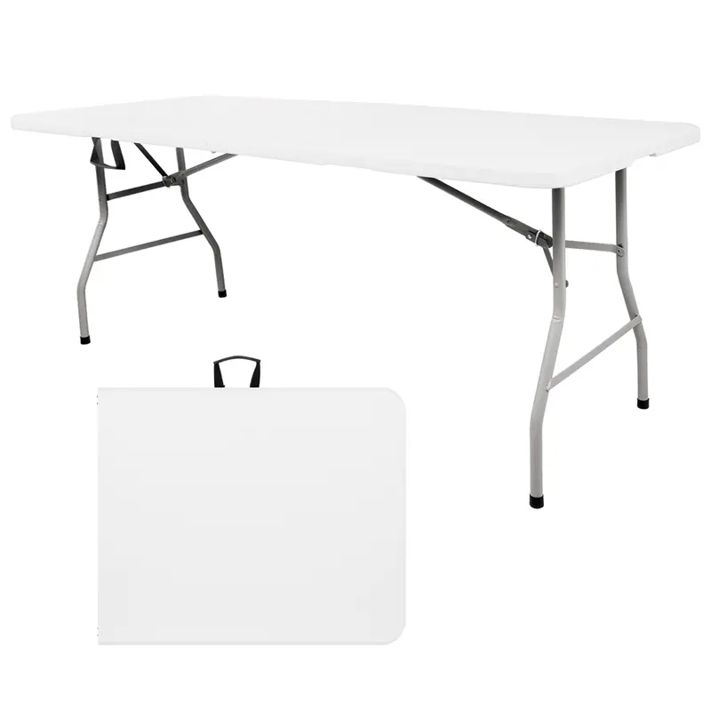 4FT/6FT Plastic Folding Table, Portable Picnic Table Outdoor with Built in Handle & Steel Legs, for Party, Dining, Wedding, Events, Picnic Indoor, Outdoor, Camping, Utility, Folding - 4/6 Foot White