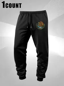Men's Mexican Pattern Print Sport Pants, Slant Pockets and Drawstring Design, Loose Fit Casual Style, All Seasons Wear, Drawstring Waist Sweatpants