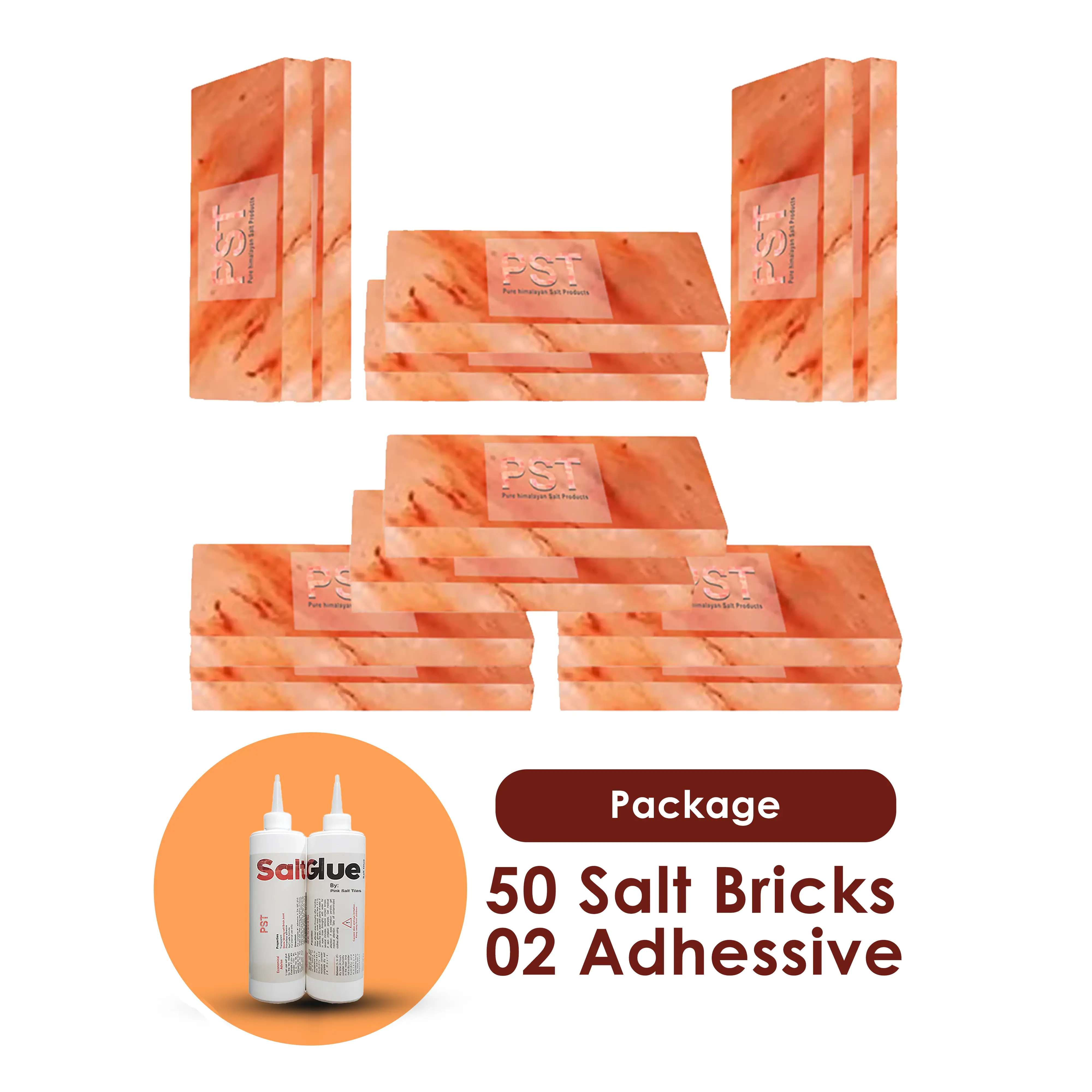 Himalayan Pink Salt Bricks Pack of 50 With 2 Salt Adhesive on Wholesale Price