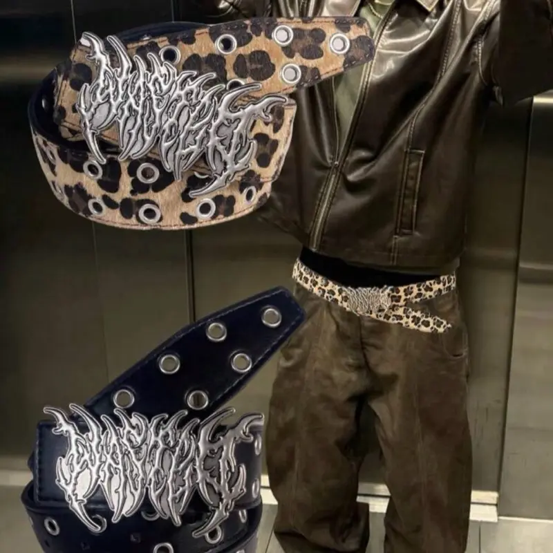 Men's Vintage Leopard Print Hollow-Out Double-Ring Belt - Punk Rockstar, Cyberpunk Flame Styles - Cut-Out Men's Belts for Daily Wear Accessories, Men's Accessories