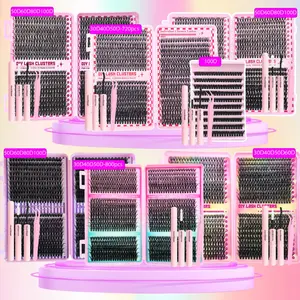 800/740/200pcs Eyelash Extension Set, Fluffy with Lash Bond & Seal, Lash Tweezers, Thick Lash Clusters, Diy Eyelash Clusters, Wispy Individual D-Curl Lashes with Eyelash Glue, Eyelash Tools, Cosmetic (30D/40D/50D/60D/80D Mixed, 9-16mm)
