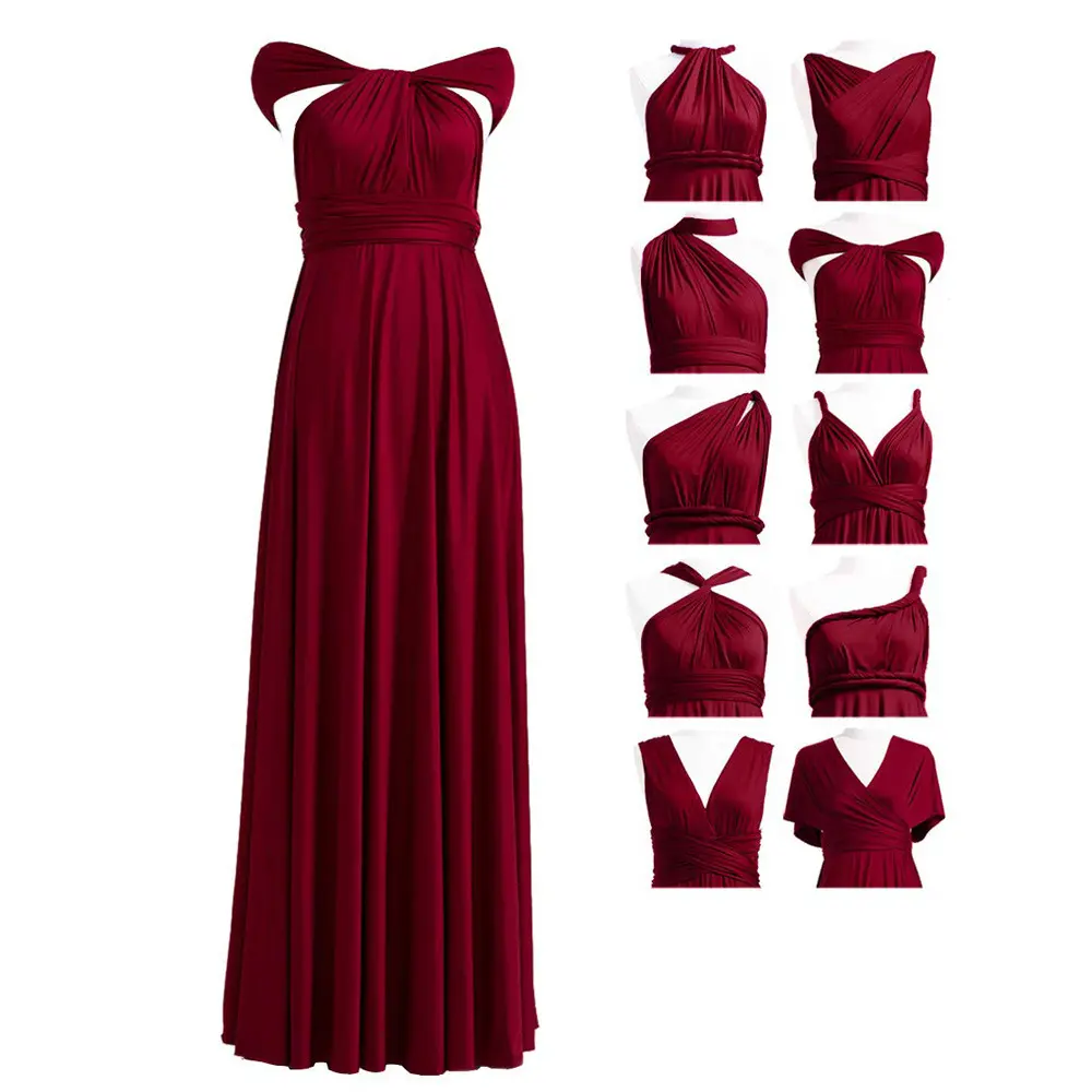 Women's Chiffon Wrap Maxi Bridesmaid Dress, Convertible Tie Multiway Long Gown, Elegant Outfit for Wedding Events (European American Womenswear)