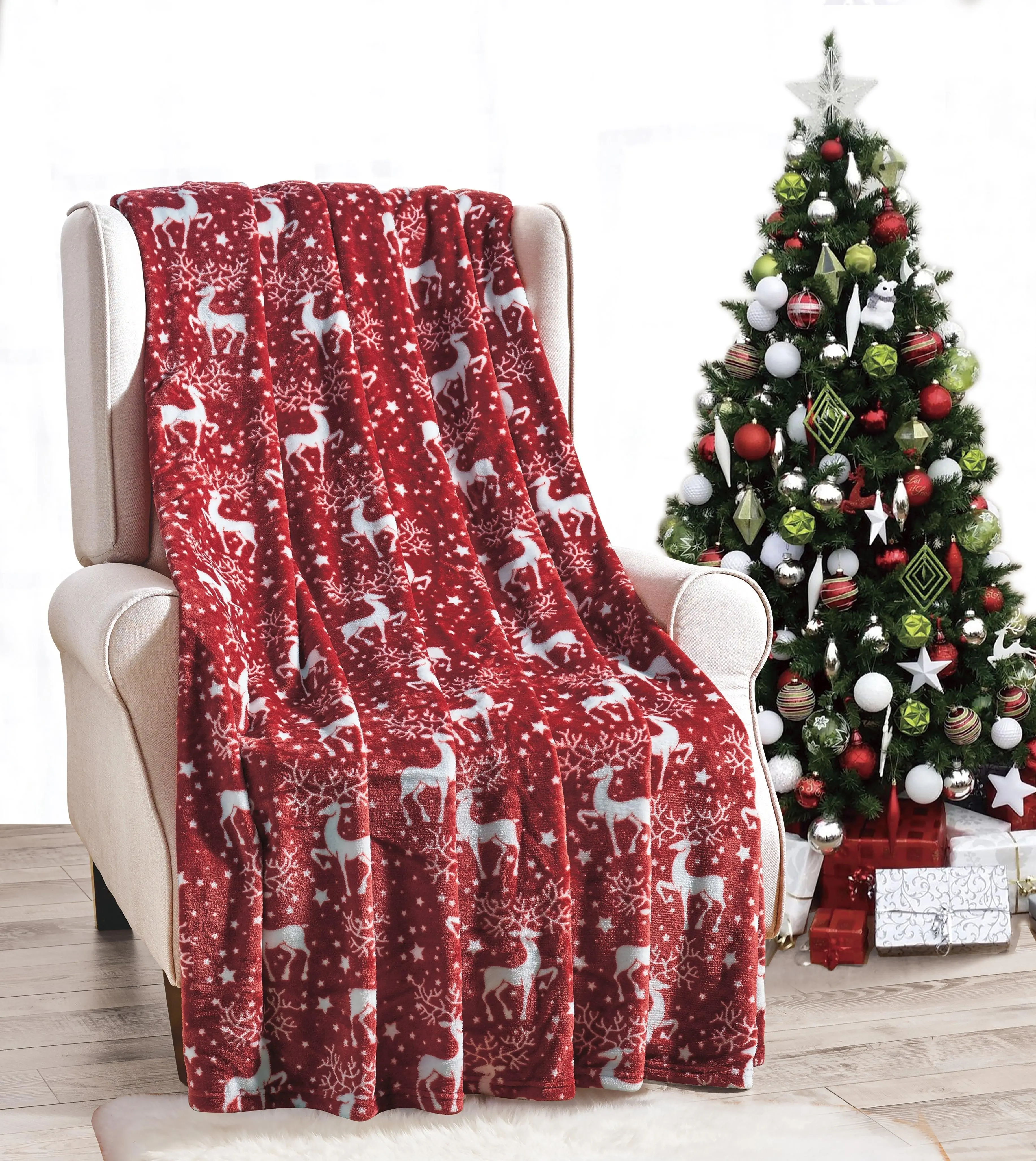 Mocassi Holiday Theme Printed Fleece Throw Blanket - Silky-Soft Velvet Touch, Cozy Chic, Soft Comfy, Decorative Sofa Blanket, Christmas, Wrinkle Resistant, 50in x 60in
