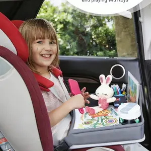Portable Car Travel Tray Table for Kids, Foldable Backseat Meal Tray, Writing Board, Storage Organizer, Compatible with Strollers, Airplanes, Cars