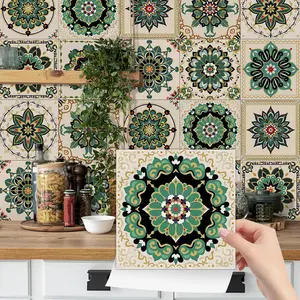 Mosaic Tile Pattern Wallpaper, 24pcs/set Self-adhesive Wall Sticker, Retro Style Wall Decoration, Kitchen Waterproof Backboard Vinyl Wallpaper