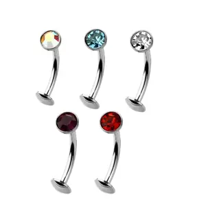 New 14g Threadless Belly Ring with Small Rhinestone Top for Minimal Look Piercing Jewelry