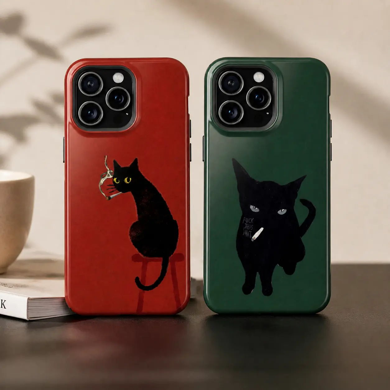 Magnetic Vintage Black Cat Handheld Phone Cover, Shockproof Durable Protection Shell for iPhone 17-11, Pro Max, X, XS, Wireless-Friendly Devices Accessories, Smoking Night Vibes Gift Casing