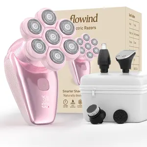 Flowind 5-in-1 Electric Razor for Women with Storage Bag, Painless Bikini Trimmer & Body Shaver, IPX7 Waterproof Wet/Dry Use, 120-Min Type-C Rechargeable, Smooth Shaver, Ideal Gift Pink