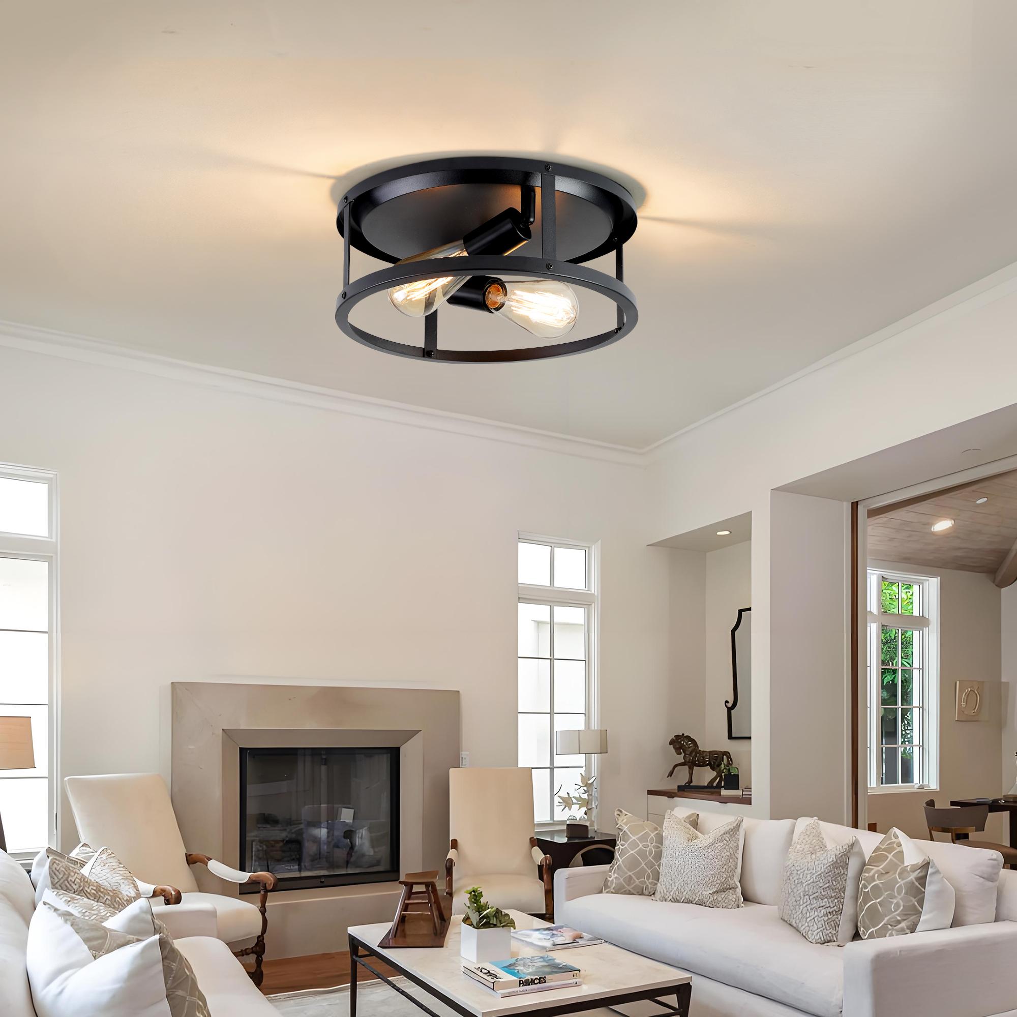 2-pack Black Flush Mount Ceiling Light Fixtures,2-Light E26*2 Base Modern Hallway Light Fixtures Ceiling, Black Light Fixture Ceiling Mount for Farmhouse,Kitchen, Bedroom