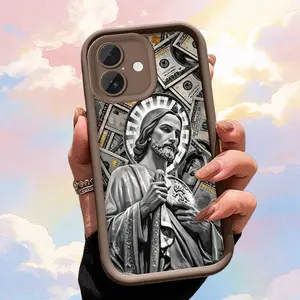 Religious San Judas Tadeo Phone Case for iPhone 17 16  E 15 14 Plus 13 12 11 Pro Max, Money Pattern Saint Design, Trendy Aesthetic Gift for Believers