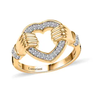Luxuriant Lab Grown Diamond G-H, SI 0.25 Ct Embrace of Love Ring in 18 K Vermeil Yellow Gold Plated Sterling Silver Size 9 Birthday Gifts
