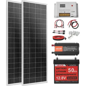VEVOR 400W 12V Complete Solar Power Kit, 2PCS 200W Monocrystalline Solar Panels+ 12.8V 100Ah LiFePO Battery+ 40A MPPT Charge Controller+ 1000W Power Inverter for RV Home Camping Boats Off - GridVEVOR Super Brand Day
